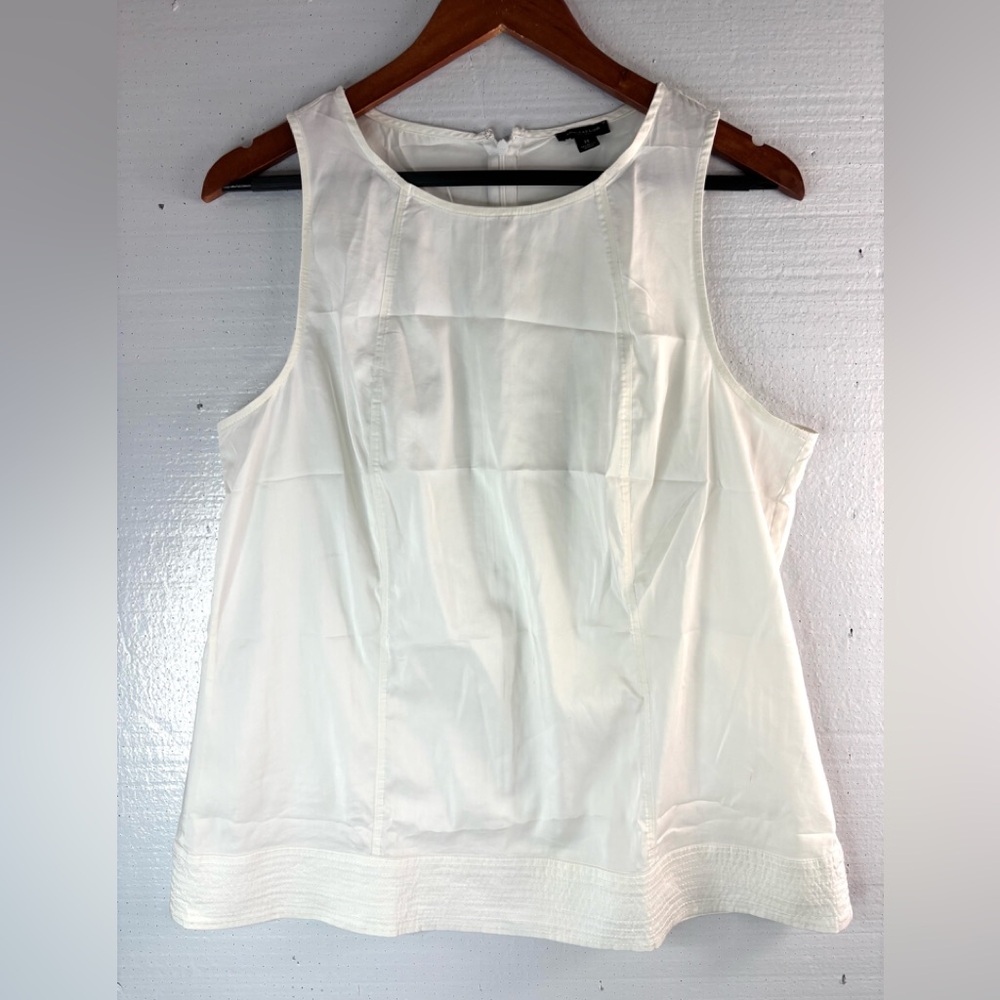 Ann Taylor 14 Workwear Preppy Cotton Blend Zip Top in White